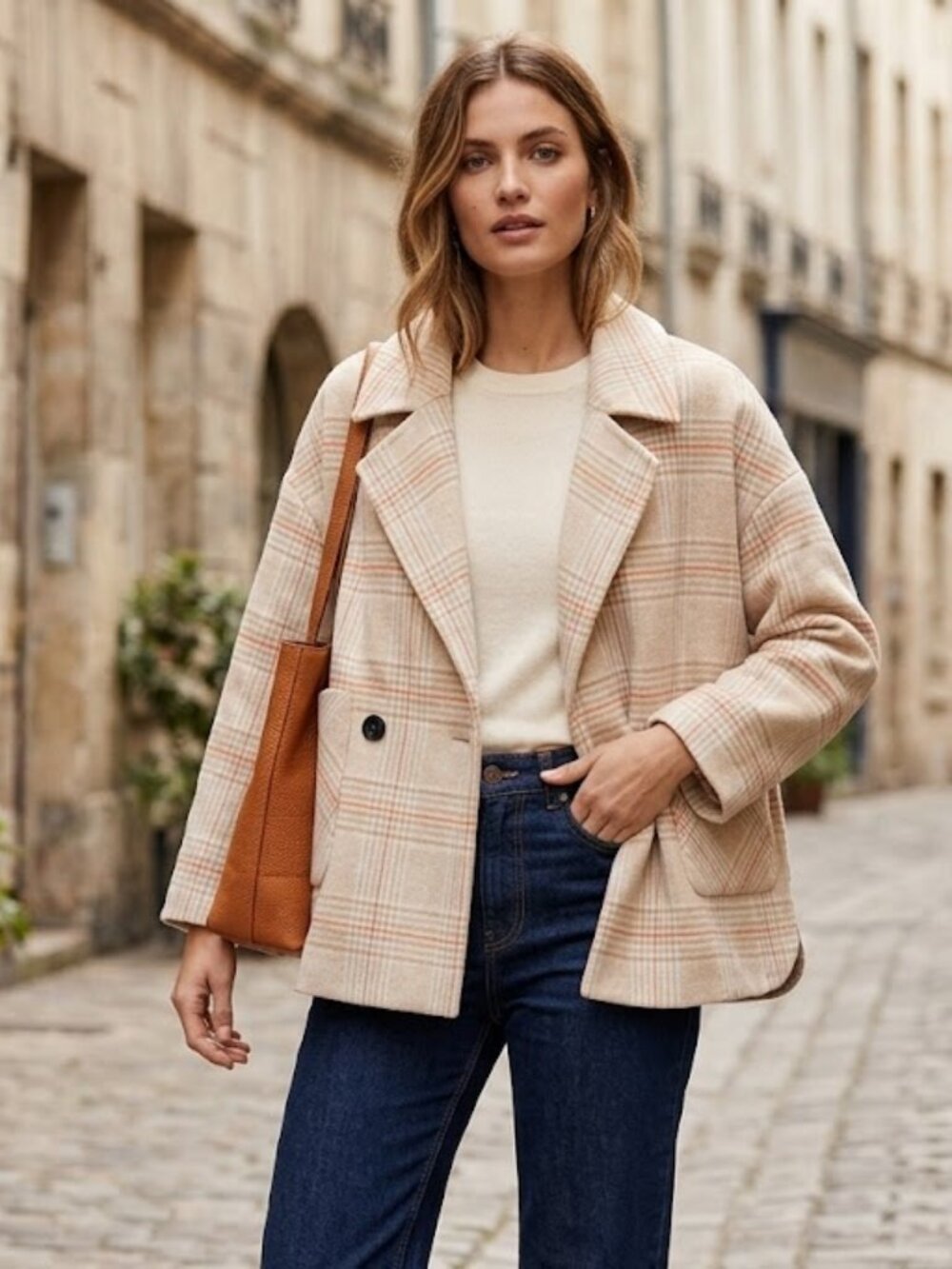 Molly Bracken Wool Blend Plaid Size M New With Tags Beige Rust Roomy Jacket